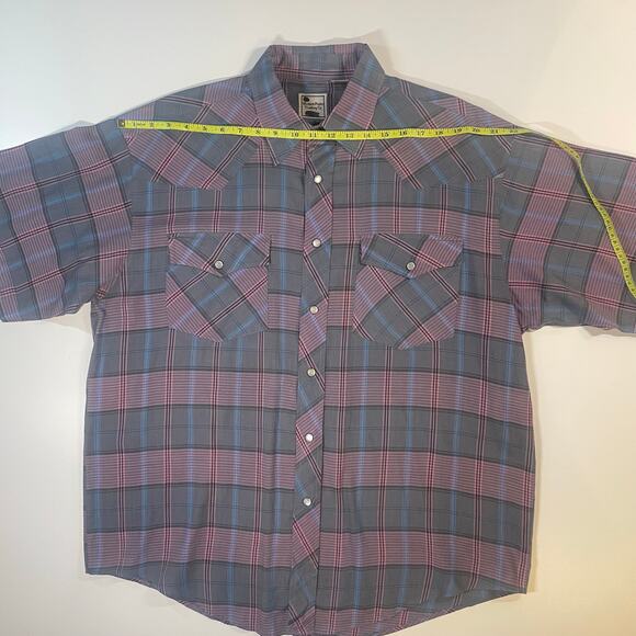 VTG Western Plains Men’s Sz XL Plaid Pearl Snap Short Sleeve Shirt Americana - Picture 3 of 7